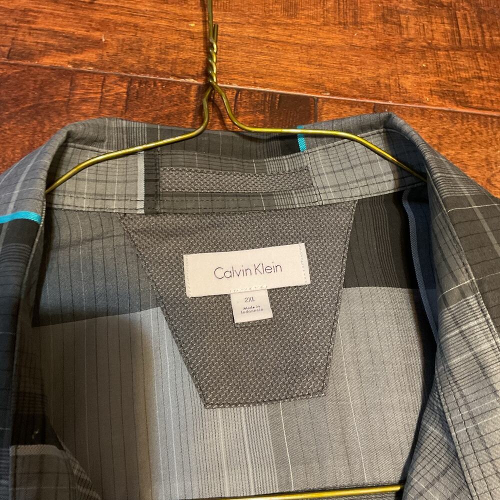 Calvin Klein Men's Bold Gray/Turquoise Check Button Down Sx XXL - Picture 5 of 6